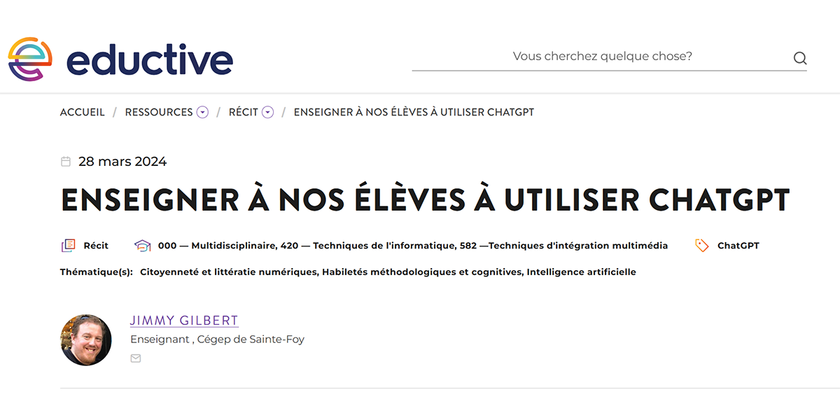 Aperçu du projet : Enseigner à nos élèves à utiliser ChatGPT